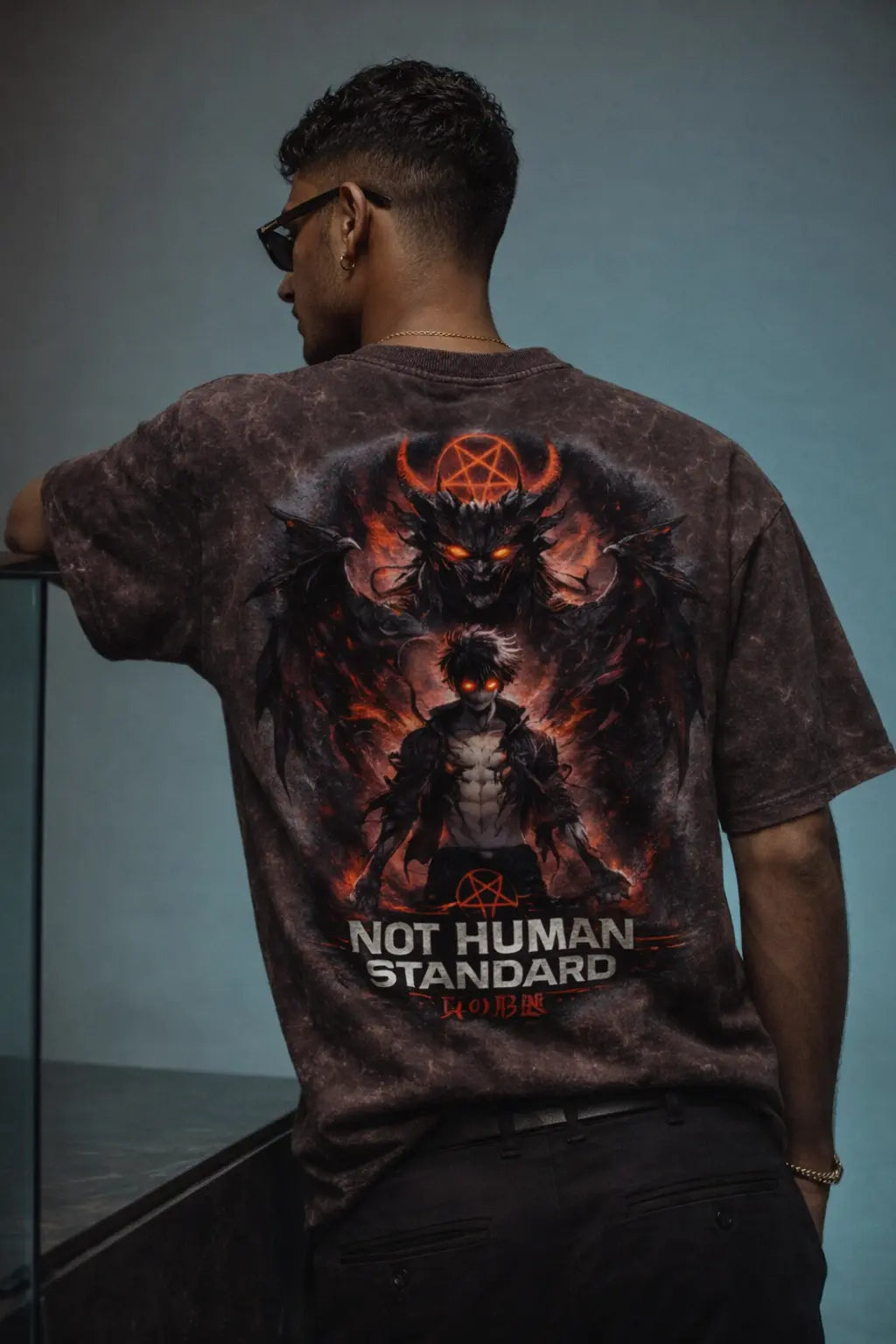 Not Human Acid Wash Oversized T Shirt – Dark Demon Graphic | Maxedoutt