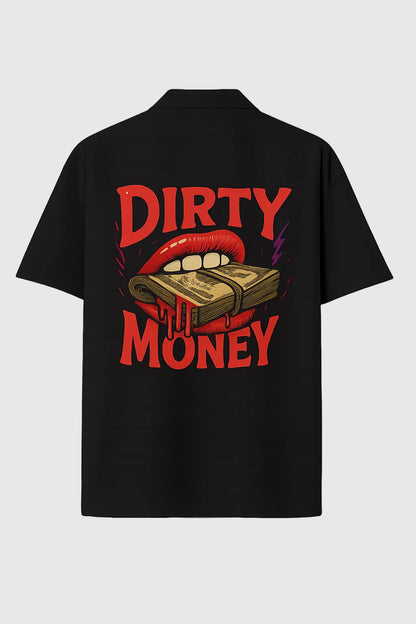 Black t-shirt with 'Dirty Money' graphic design on the back