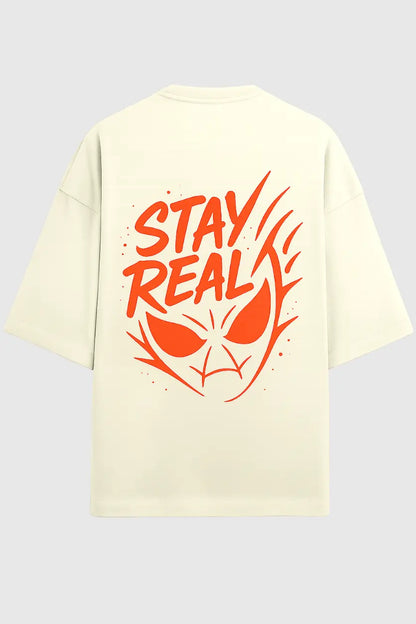 Stay Real Flame Spider Unisex Oversized Tee Back “STAY REAL” Graphic