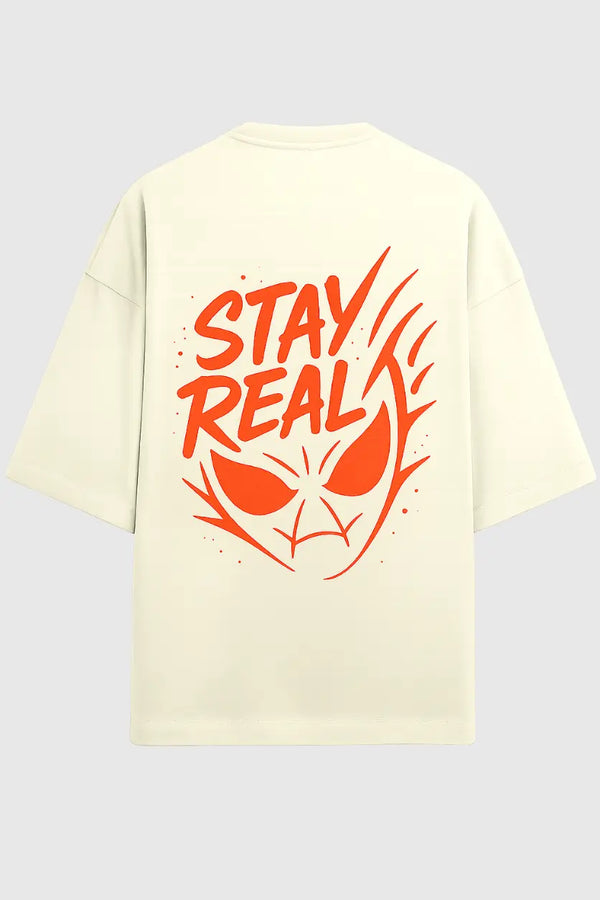 Stay Real Flame Spider Unisex Oversized Tee Back “STAY REAL” Graphic