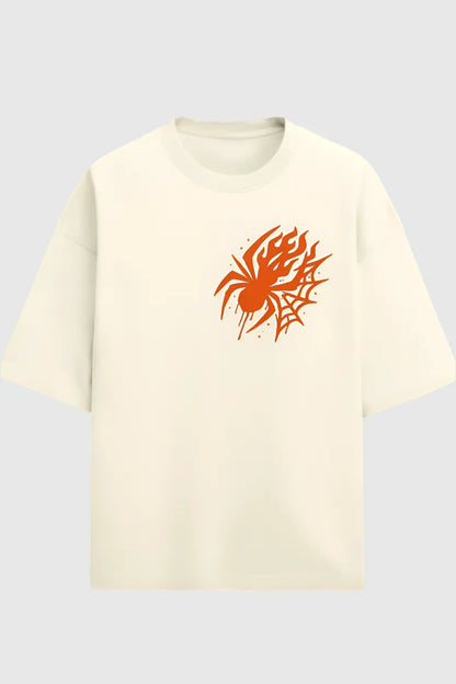 Flame Spider Web Print on Stay Real Oversized T-Shirt