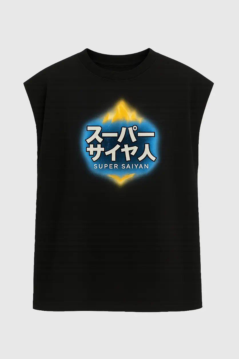 SuperSaiyan Sleeveless Streetwear Tee Front Graphic – MaxedOutt