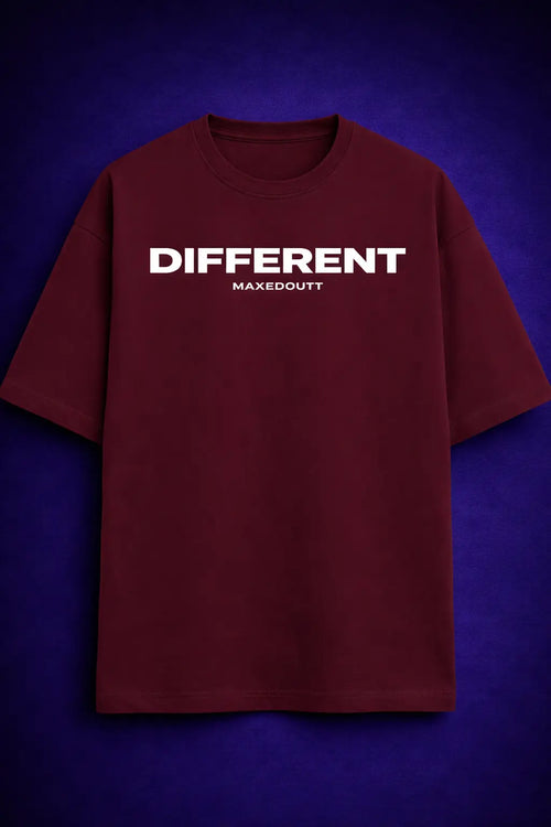 Different oversized t shirt front maroon minimal graphic streetwear Maxedoutt
