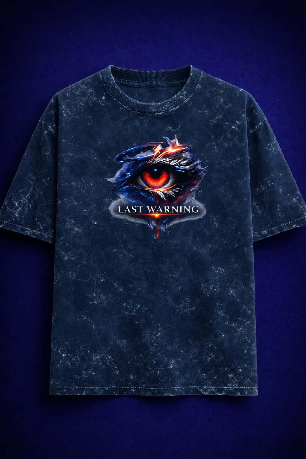 last warning oversized t shirt front graphic eye design acid wash streetwear