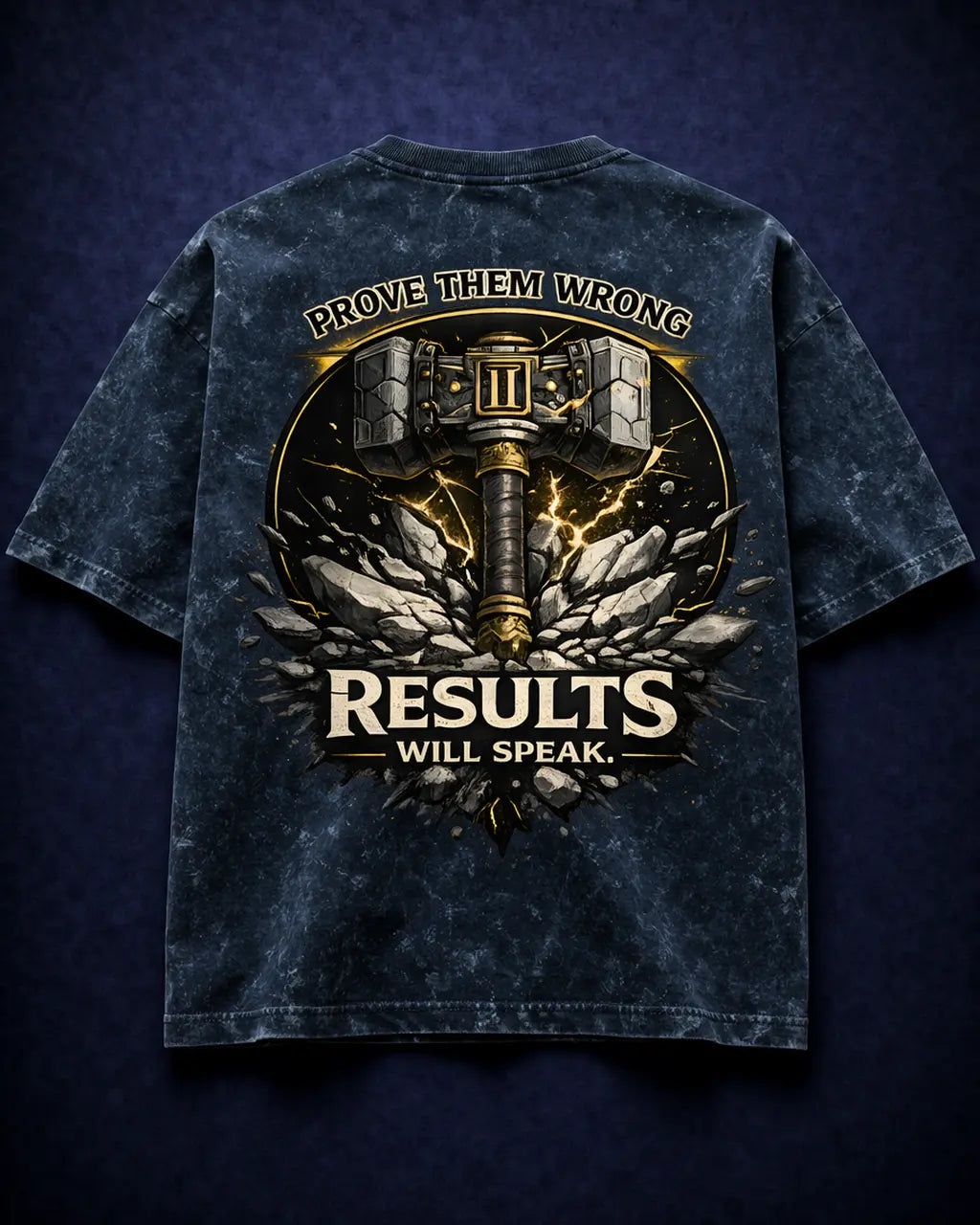 Results Will Speak bold hammer graphic back print oversized streetwear tee